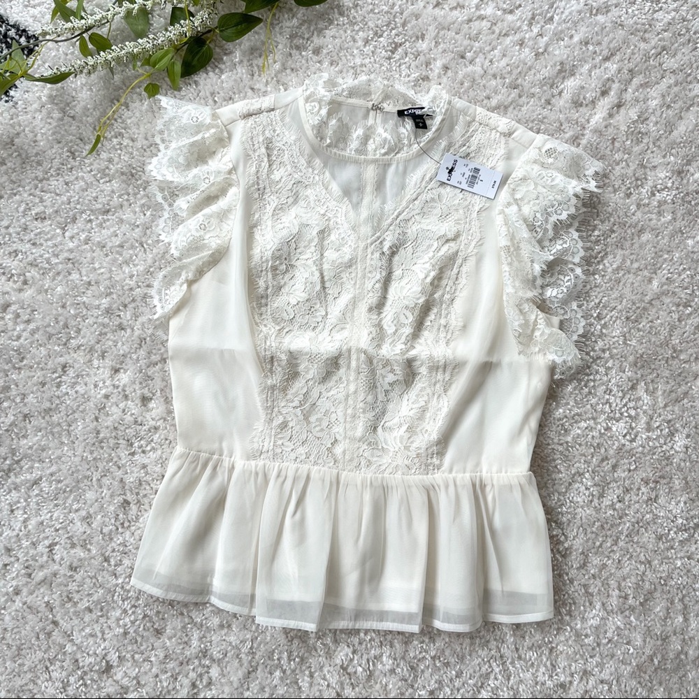 [express] lace peplum sleeveless top